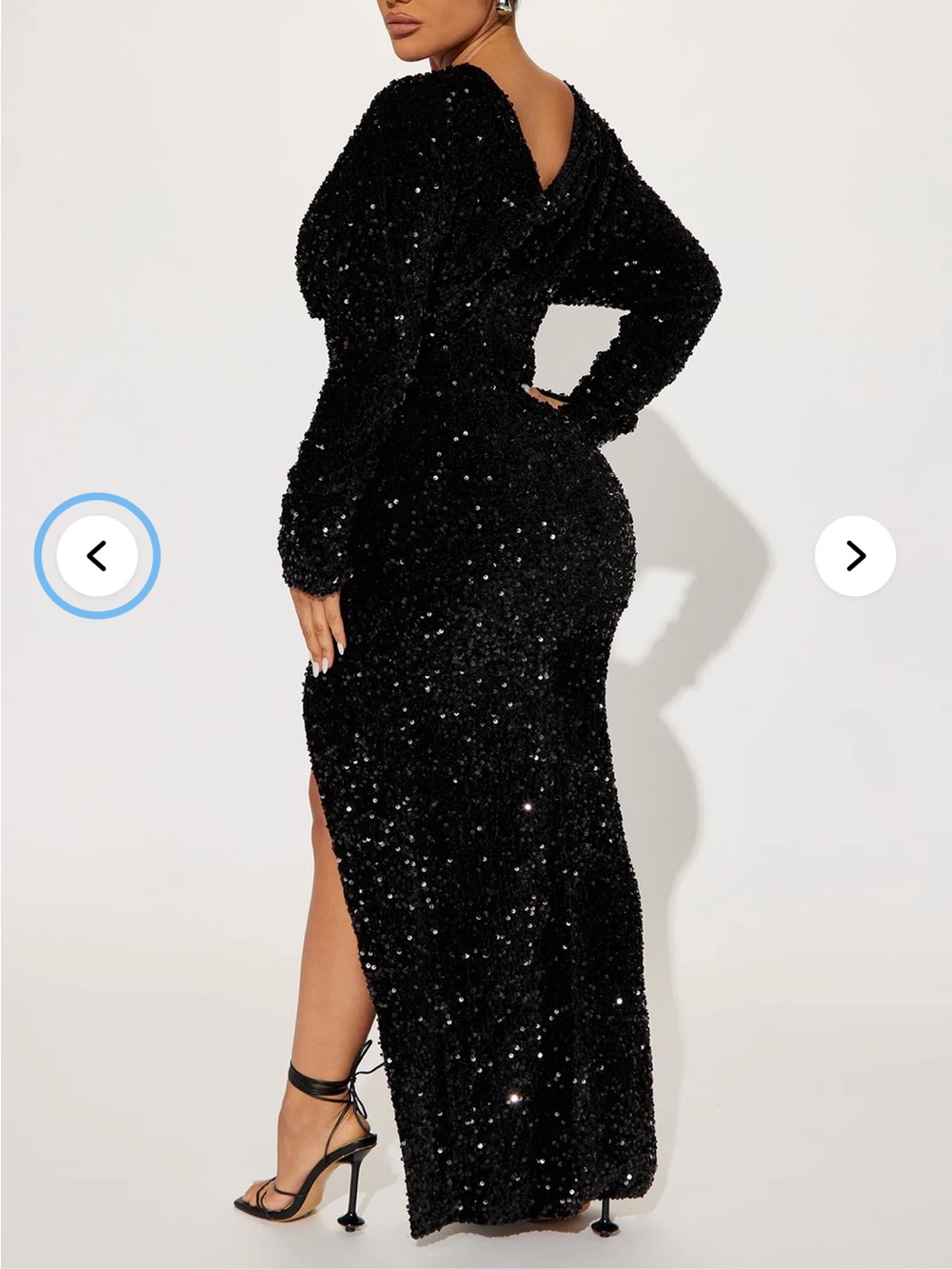 Fashion Nova Black Sequin Long Sleeve V-Neck Gown - Picture 2 of 4